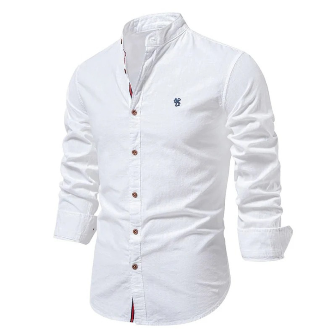 Men's Stand Collar Long Sleeve Shirt Smart Casual Button