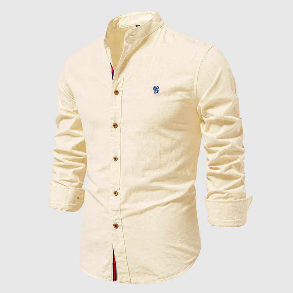Men's Stand Collar Long Sleeve Shirt Smart Casual Button