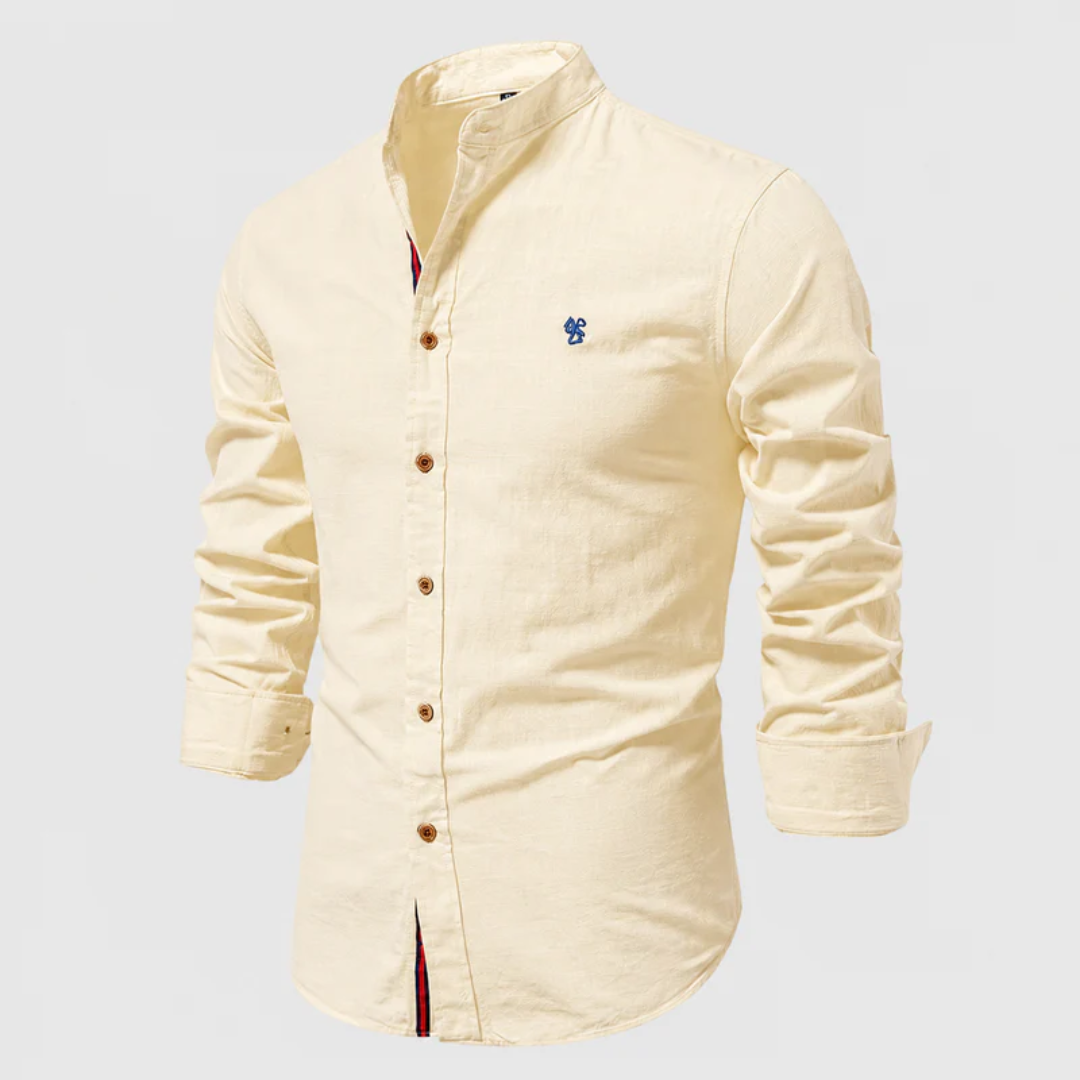 Men's Stand Collar Long Sleeve Shirt Smart Casual Button