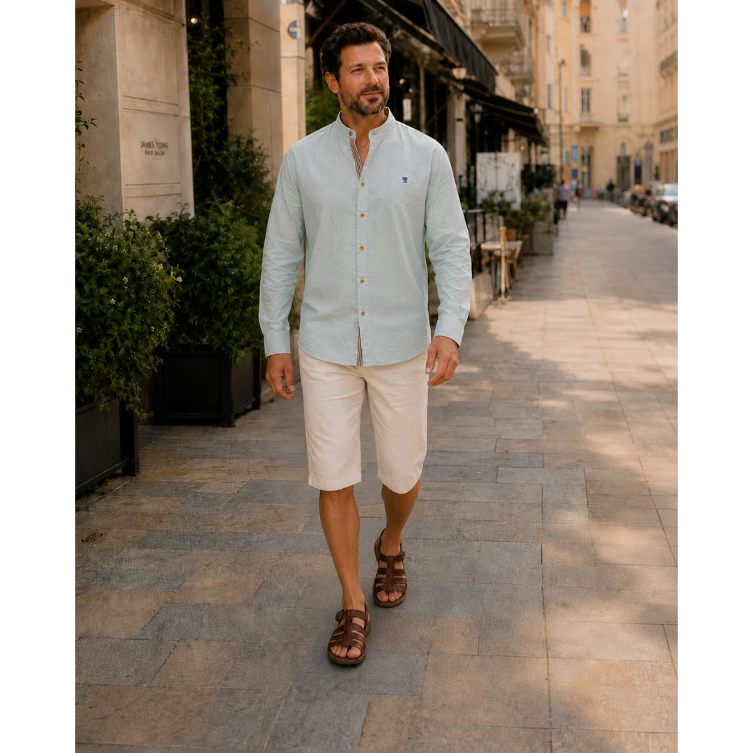 Men's Stand Collar Long Sleeve Shirt Smart Casual Button