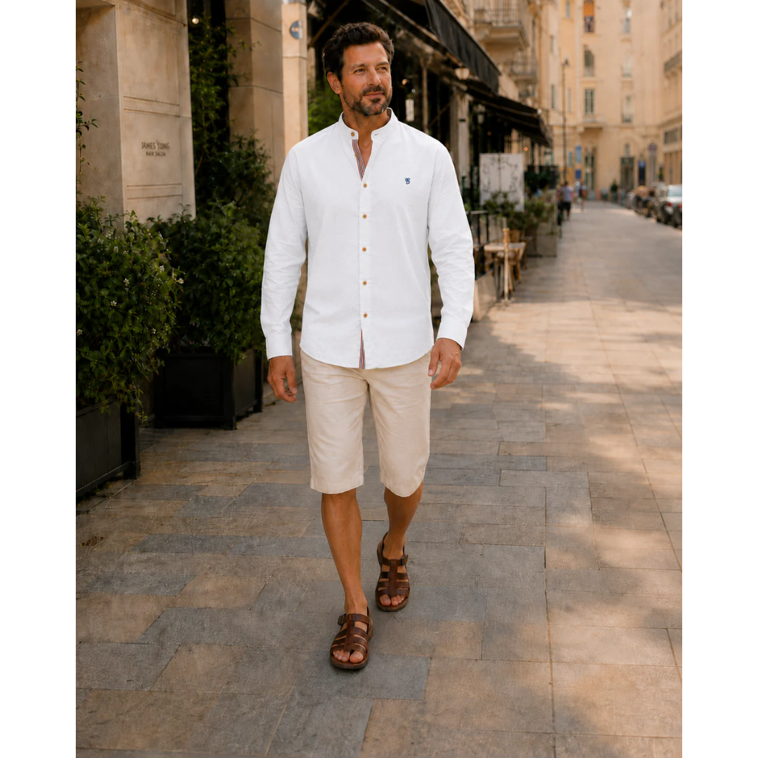 Men's Stand Collar Long Sleeve Shirt Smart Casual Button