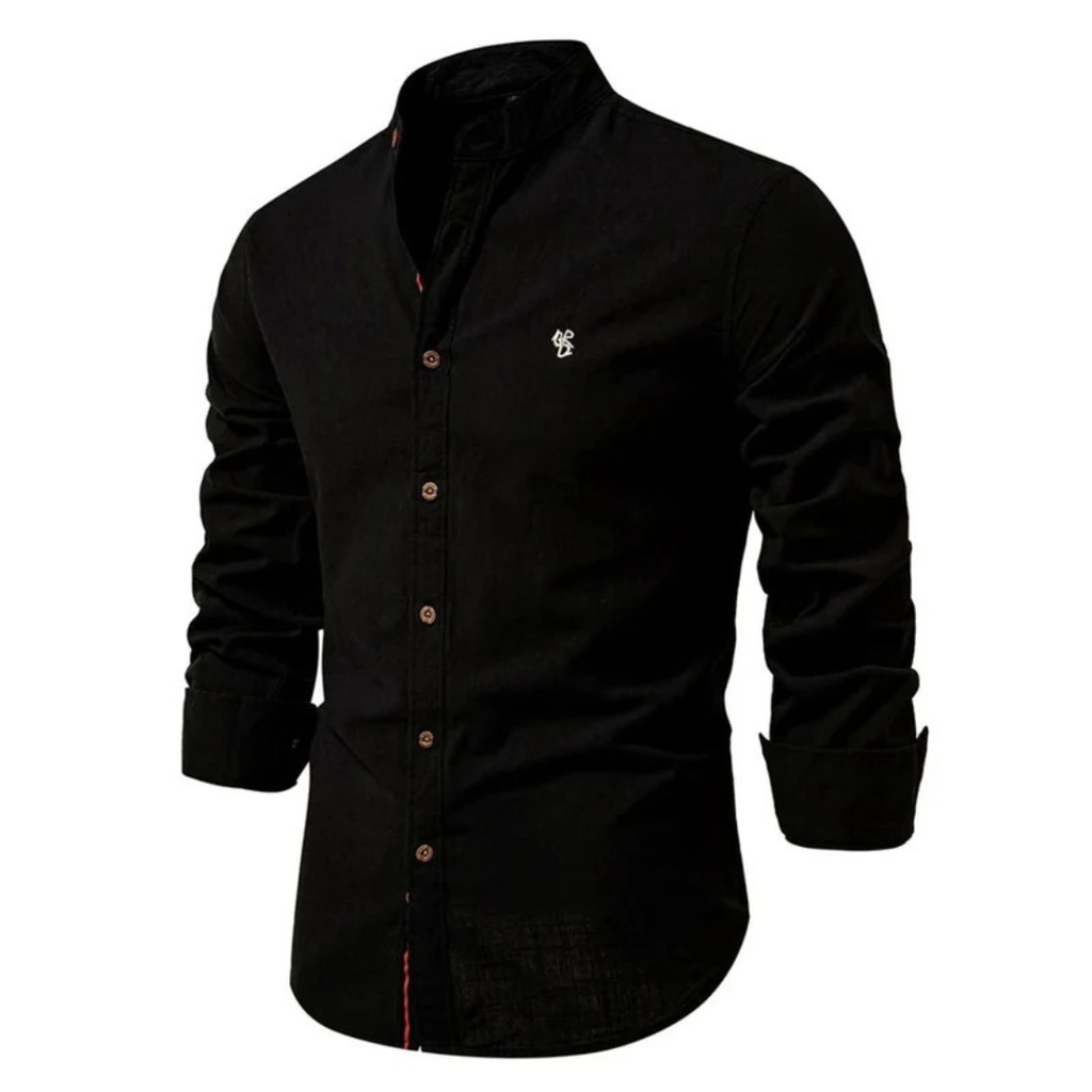 Men's Stand Collar Long Sleeve Shirt Smart Casual Button