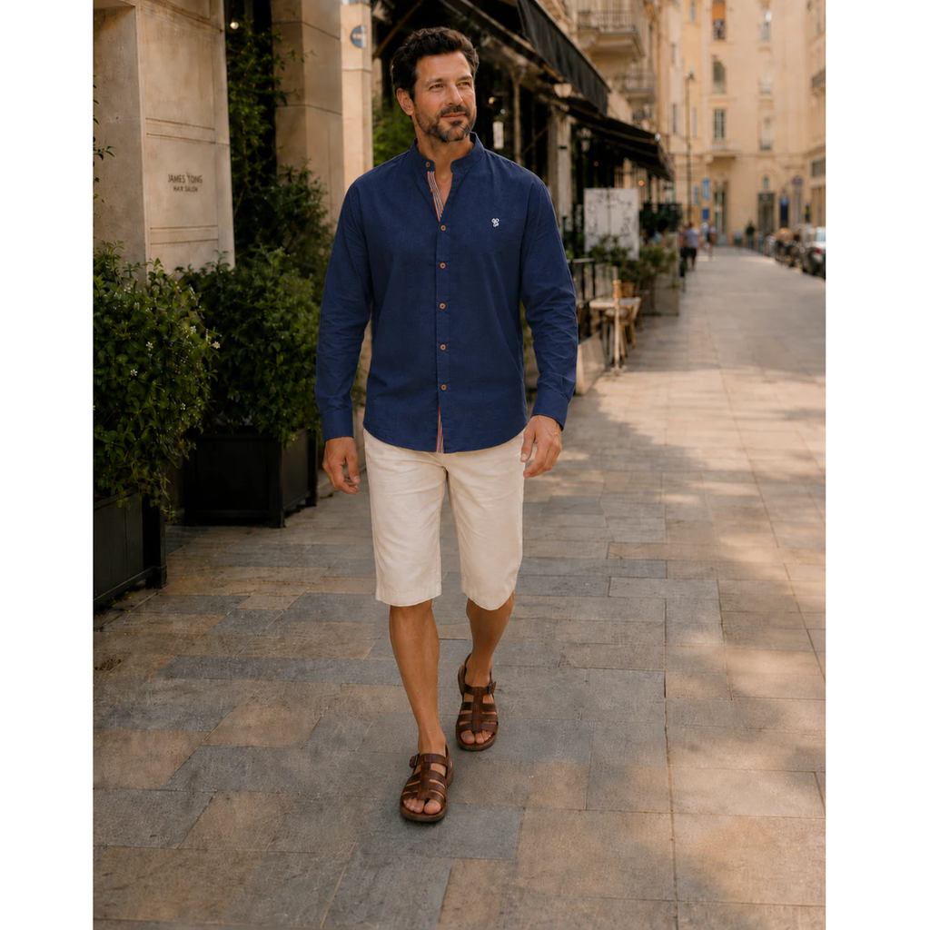 Men's Stand Collar Long Sleeve Shirt Smart Casual Button