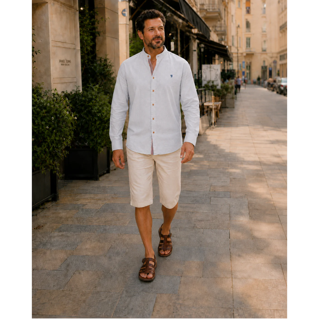 Men's Stand Collar Long Sleeve Shirt Smart Casual Button