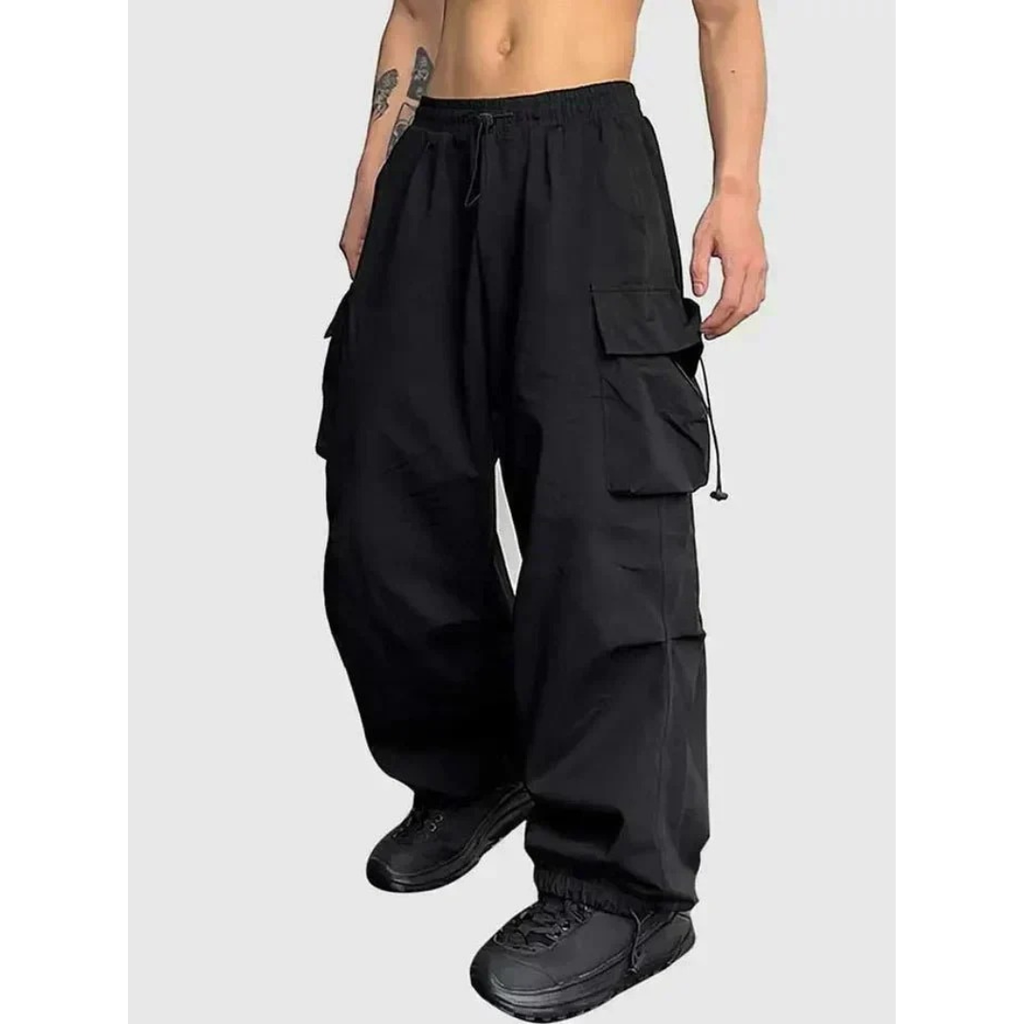 Men's Wide Leg Cargo Trousers Relaxed Utility Pants