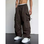 Men's Wide Leg Cargo Trousers Relaxed Utility Pants