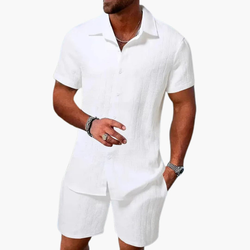 Men's Textured Button Shirt Relaxed Shorts Two Piece Summer