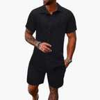 Men's Textured Button Shirt Relaxed Shorts Two Piece Summer
