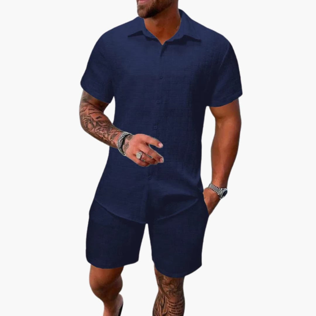 Men's Textured Button Shirt Relaxed Shorts Two Piece Summer