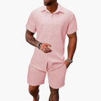 Men's Textured Button Shirt Relaxed Shorts Two Piece Summer