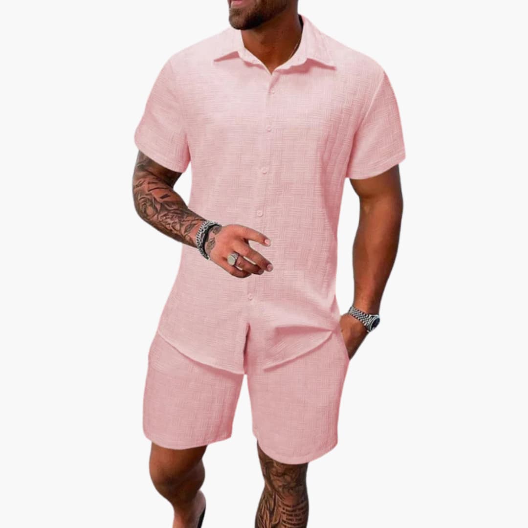 Men's Textured Button Shirt Relaxed Shorts Two Piece Summer