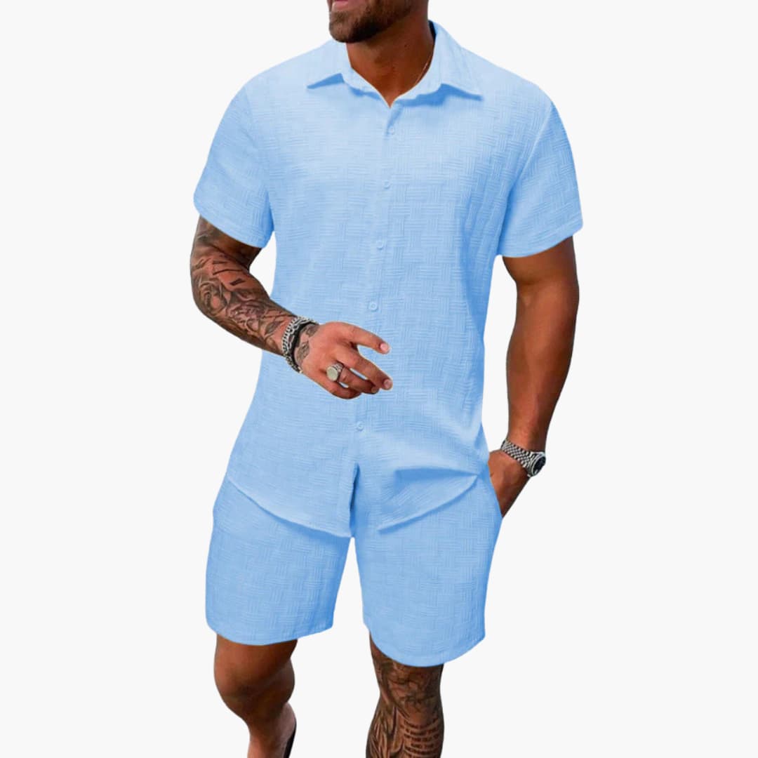 Men's Textured Button Shirt Relaxed Shorts Two Piece Summer