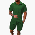 Men's Textured Button Shirt Relaxed Shorts Two Piece Summer