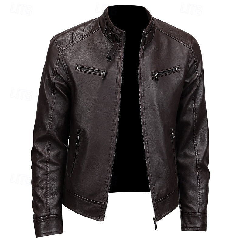 Women's Tailored Moto Jacket With Smooth Inner Layer - Brown