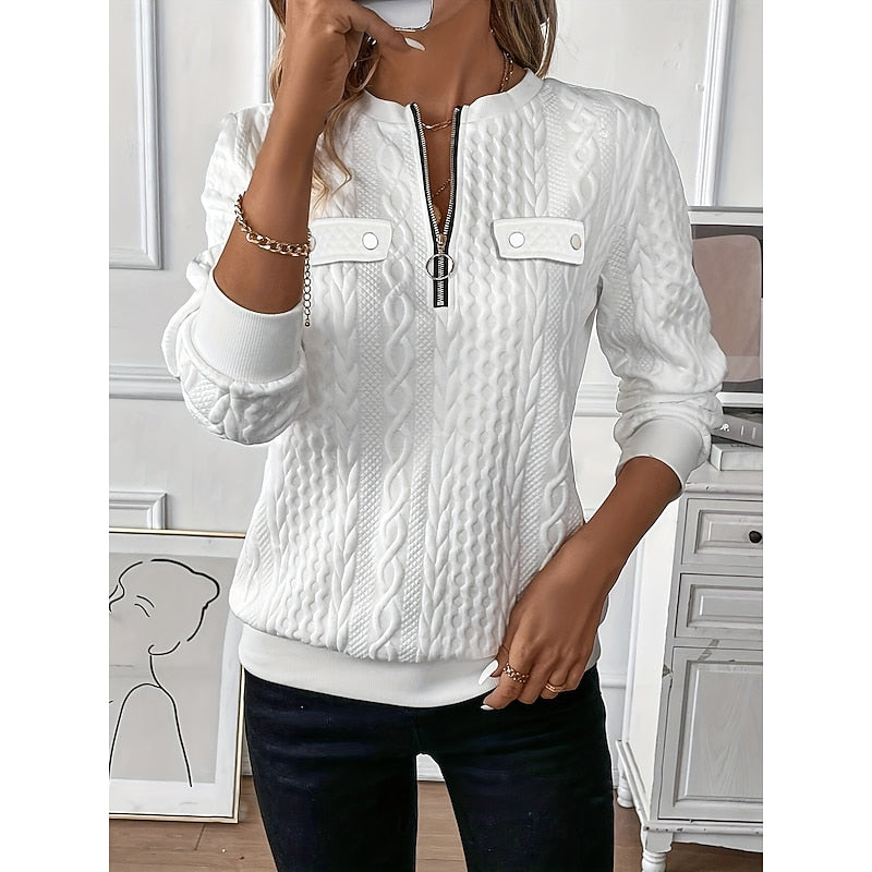 Women's Easy-Fit Cable Pullover with Quarter-Zip Neck - Black