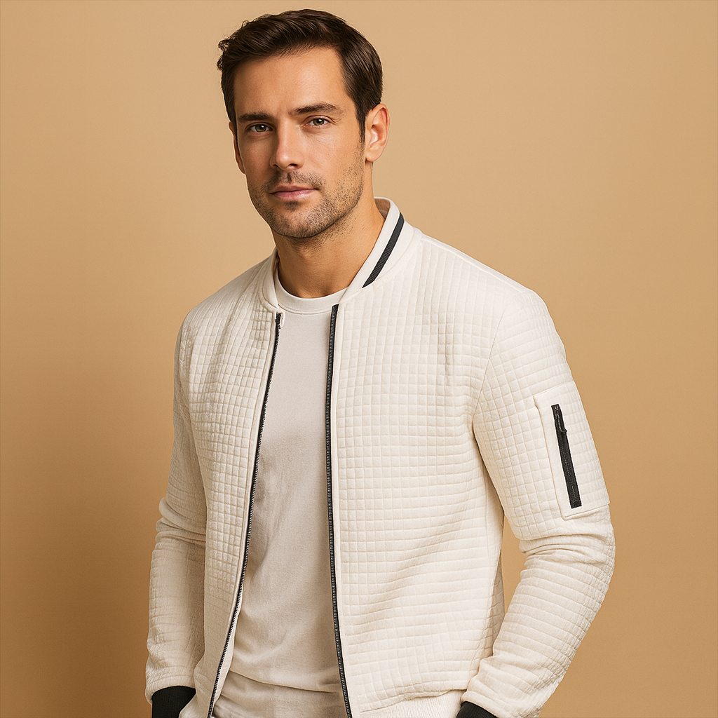 Men's Textured Cable Half-Zip Knit with Roll Collar - White
