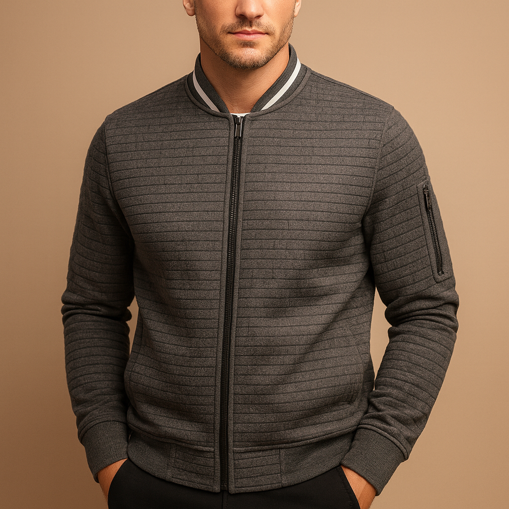 Men's Textured Cable Half-Zip Knit with Roll Collar - Gray