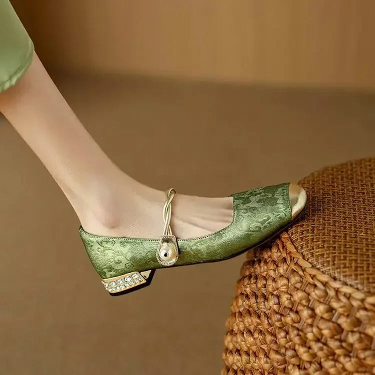 Women's Pearl Strap Mary Janes with Metallic Toe Cap
