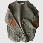 Men's Warm Crew Neck Jumper with Elbow Patches Knit