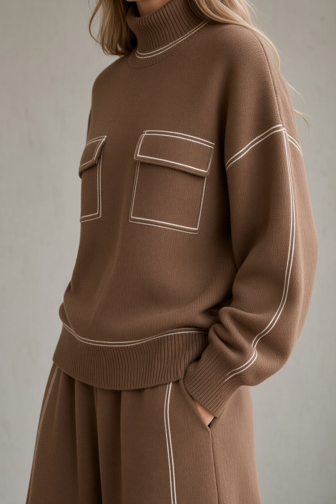 Women's Matching High Neck Top and Skirt Outfit