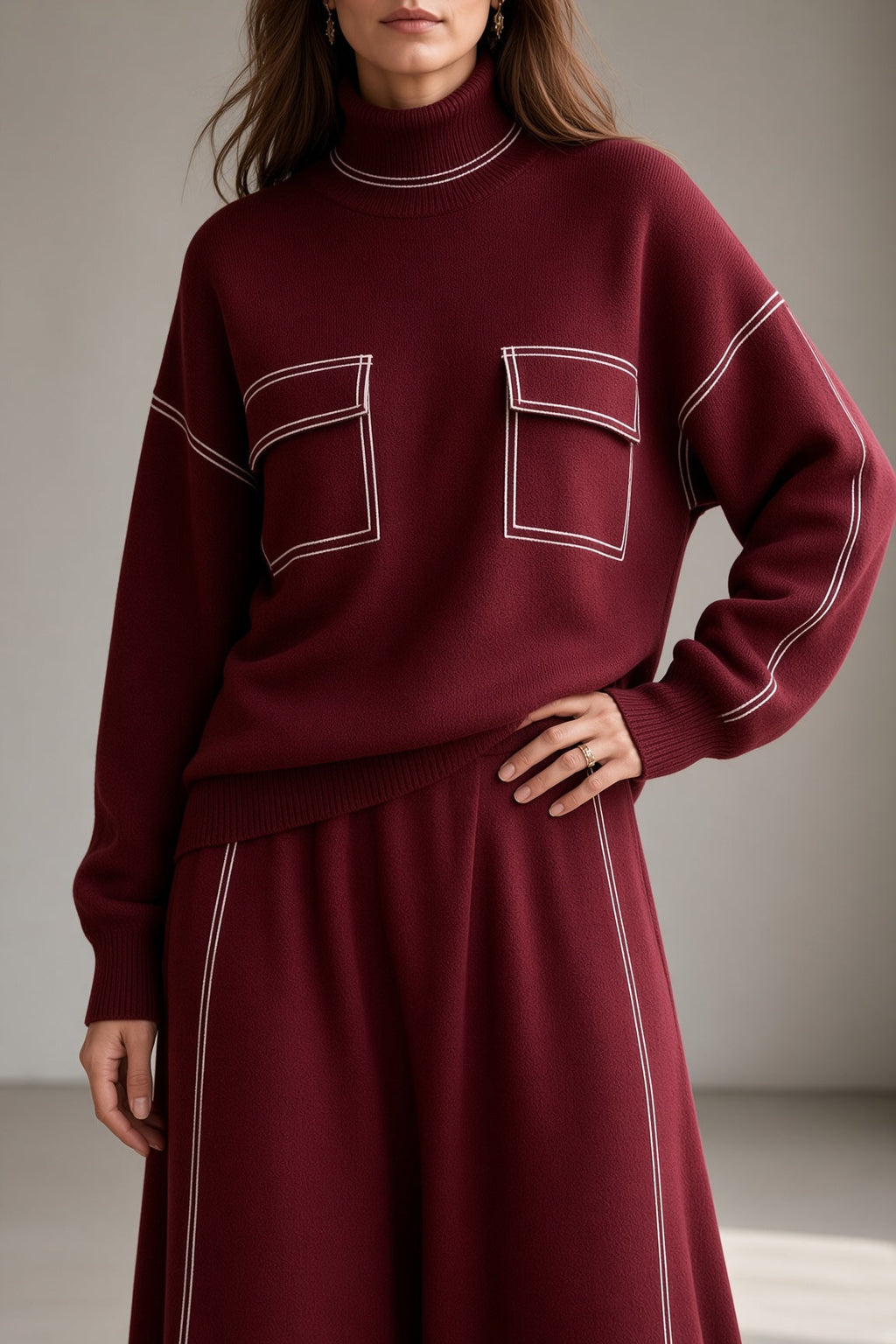 Women's Matching High Neck Top and Skirt Outfit