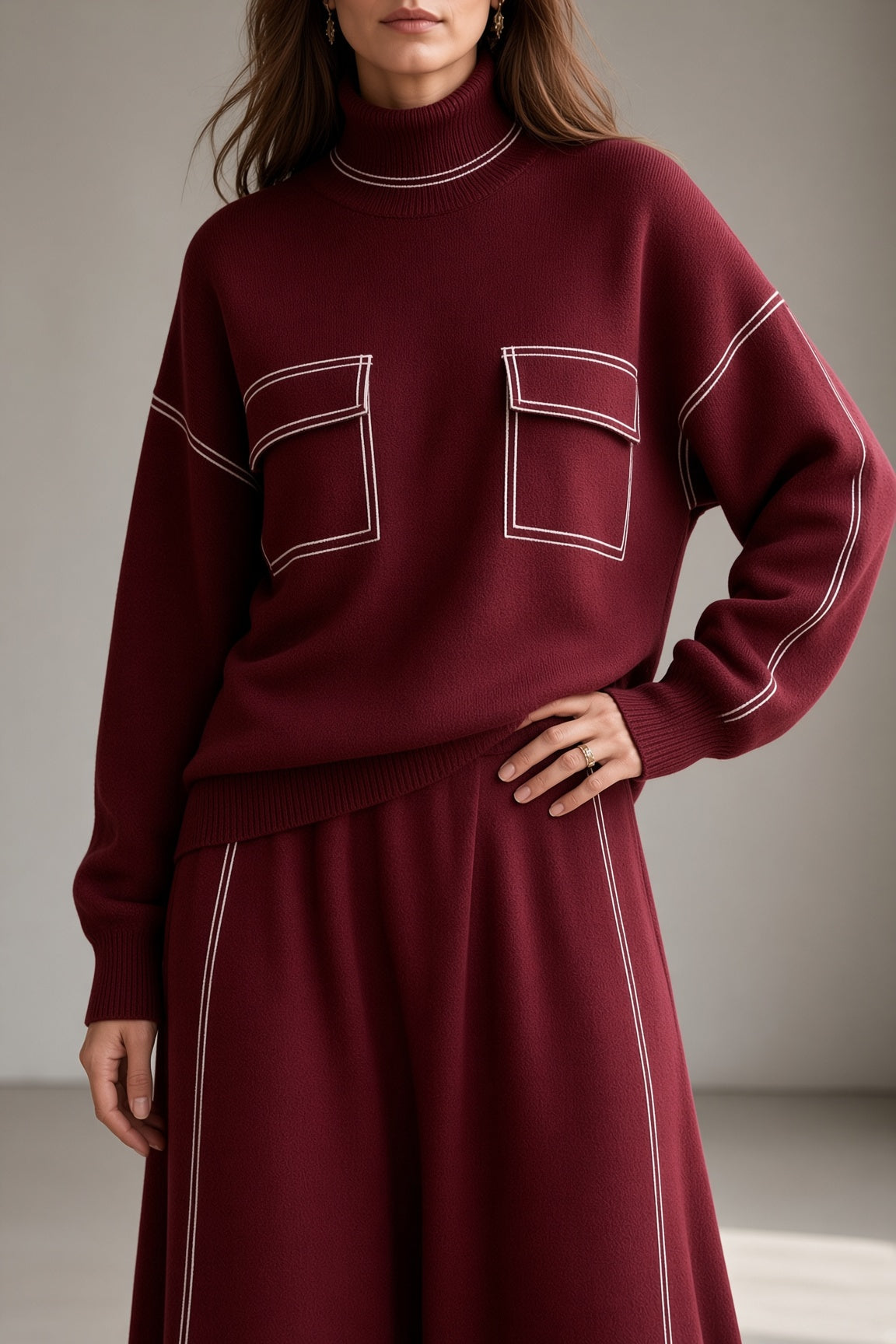 Women's Matching High Neck Top and Skirt Outfit