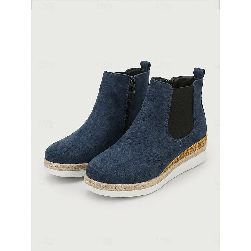 Women's Easy-Zip Low Wedge Booties with Stretch Sides - Blue