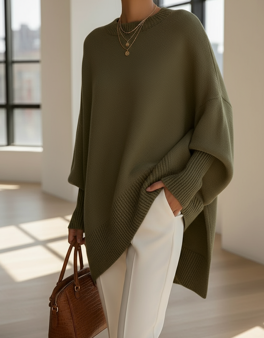 Women's Oversized Batwing Knit Sweater