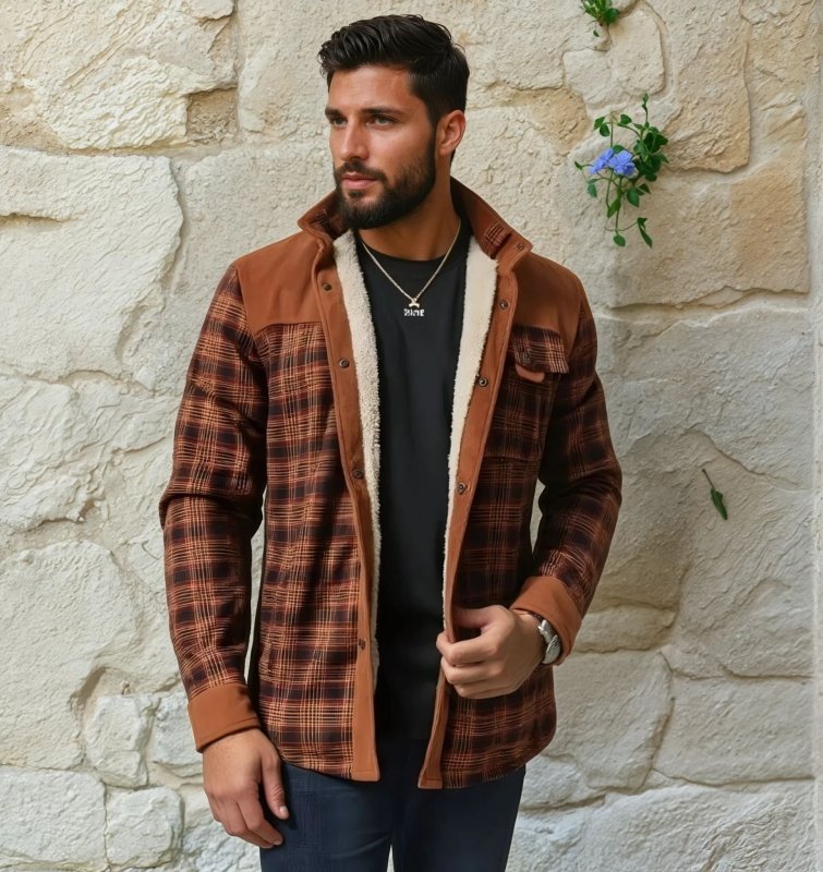 Men's Printed Field Jacket Borg Lined Cotton Blend Outerwear