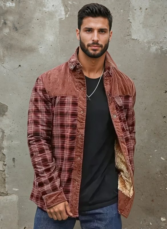 Men's Printed Field Jacket Borg Lined Cotton Blend Outerwear