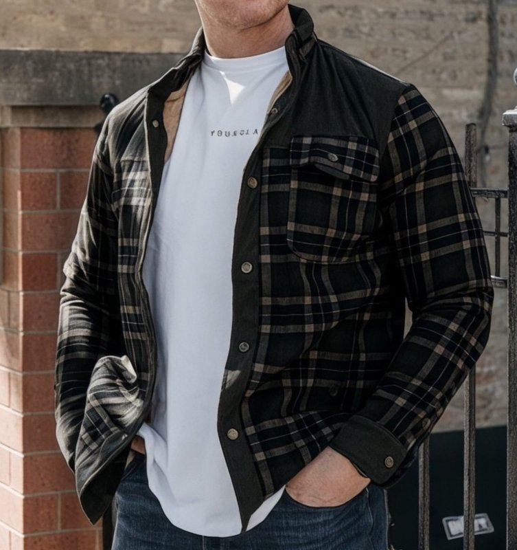 Men's Printed Field Jacket Borg Lined Cotton Blend Outerwear
