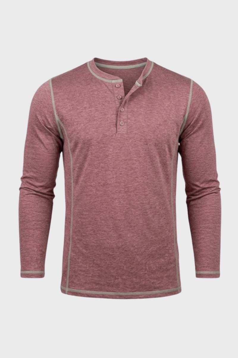 Men's Henley Shirt Button Neck Contrast Seam Top