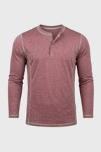 Men's Henley Shirt Button Neck Contrast Seam Top