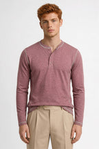 Men's Henley Shirt Button Neck Contrast Seam Top