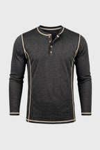 Men's Henley Shirt Button Neck Contrast Seam Top