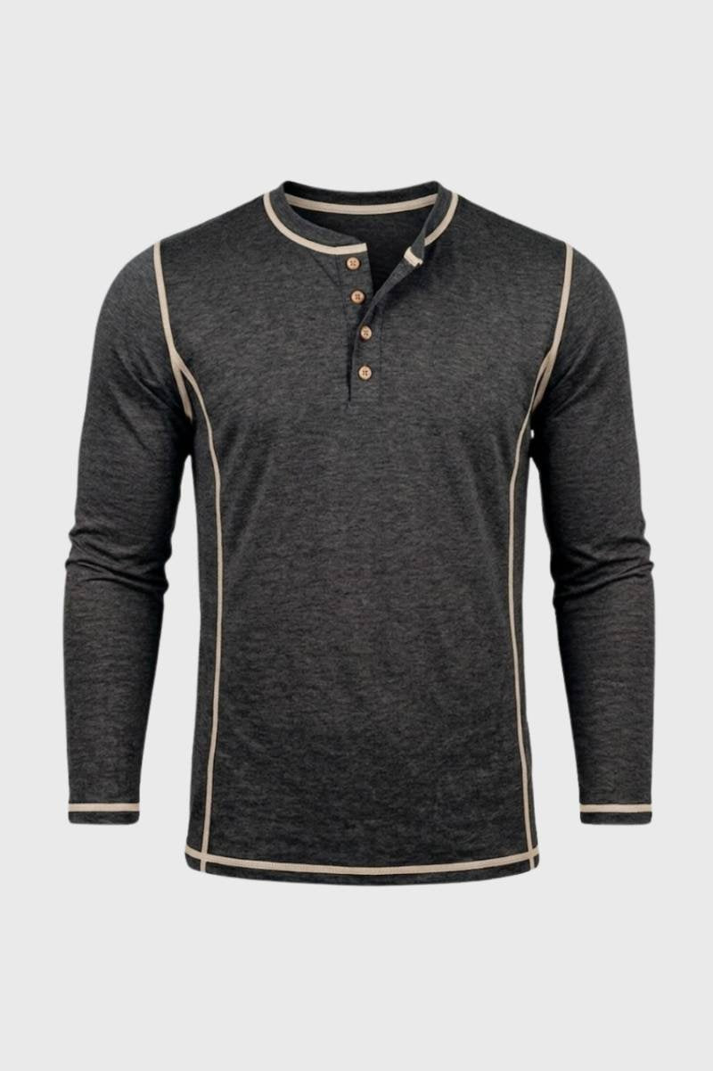 Men's Henley Shirt Button Neck Contrast Seam Top