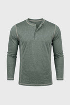 Men's Henley Shirt Button Neck Contrast Seam Top
