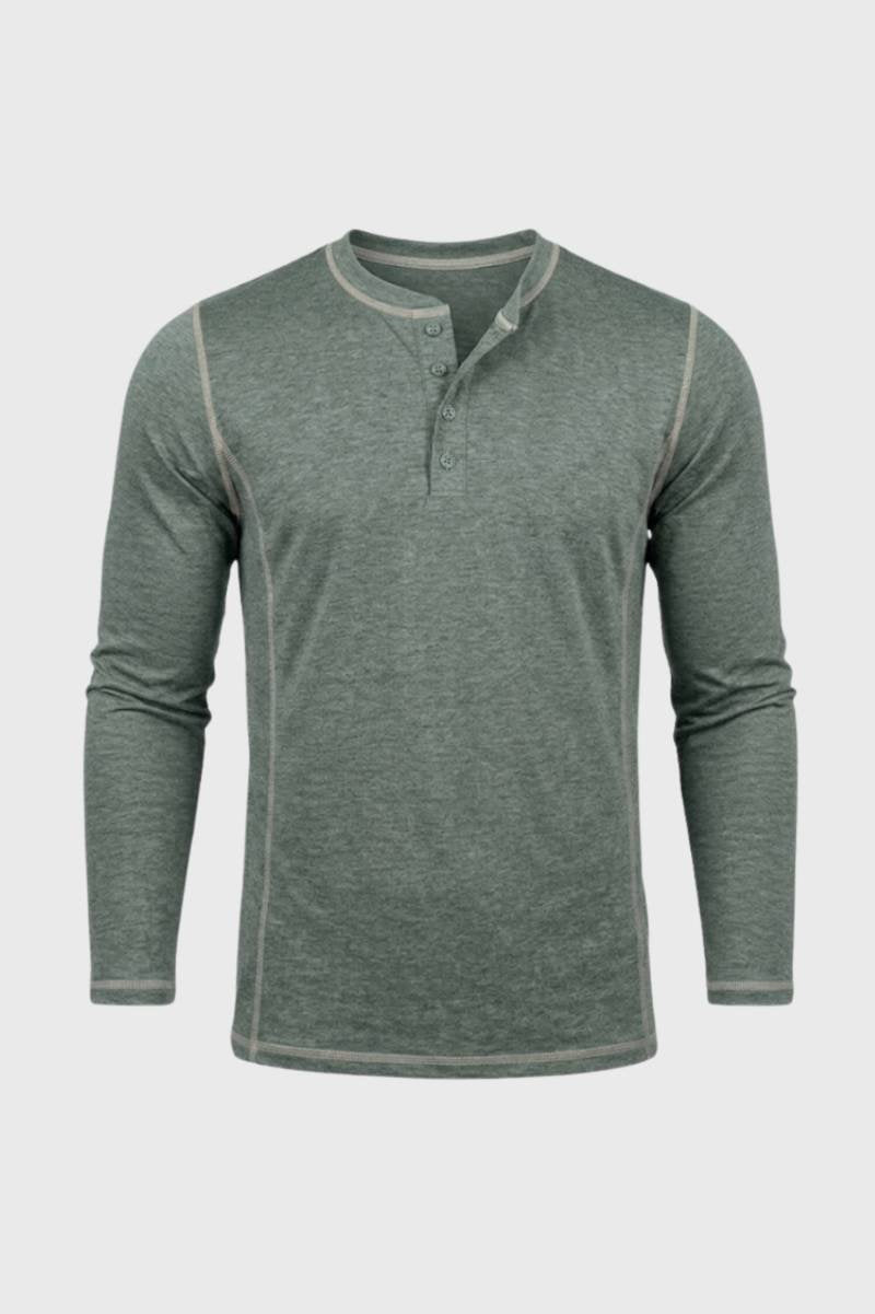 Men's Henley Shirt Button Neck Contrast Seam Top