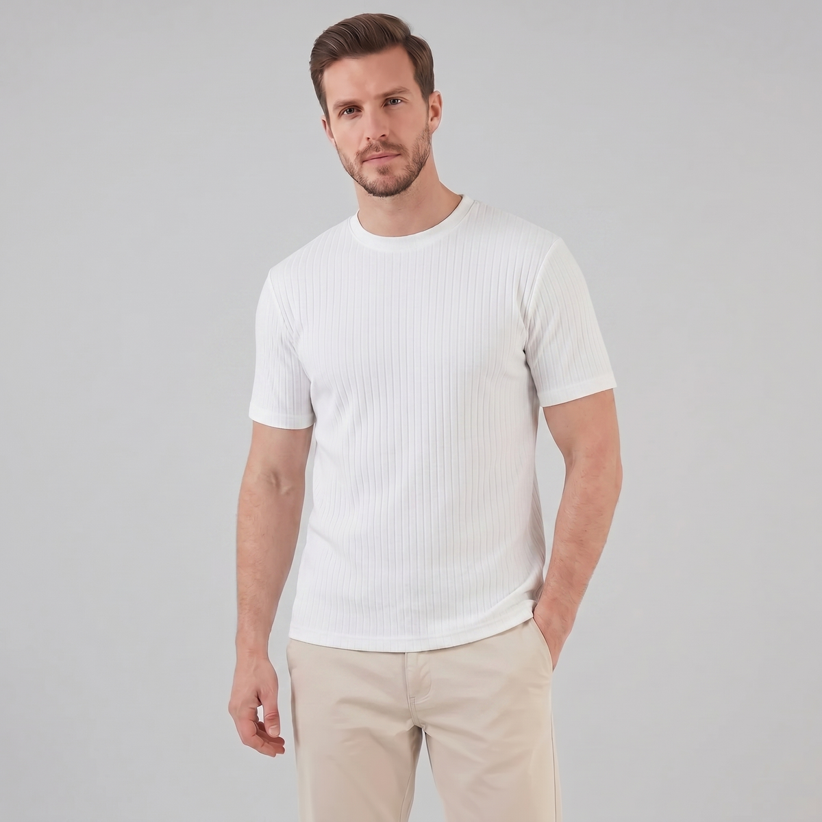 Men's Ribbed T Shirt Crew Neck Slim Fit Tee