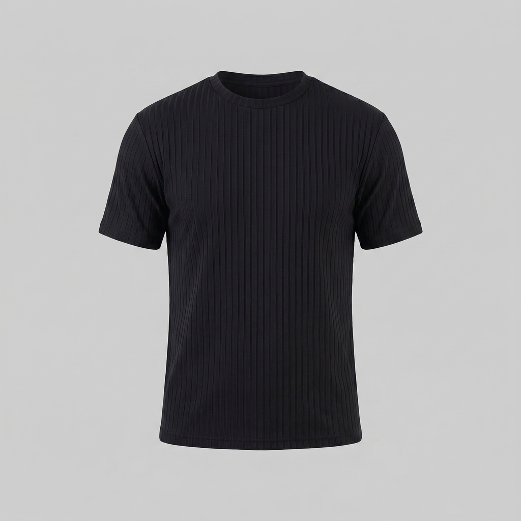Men's Ribbed T Shirt Crew Neck Slim Fit Tee