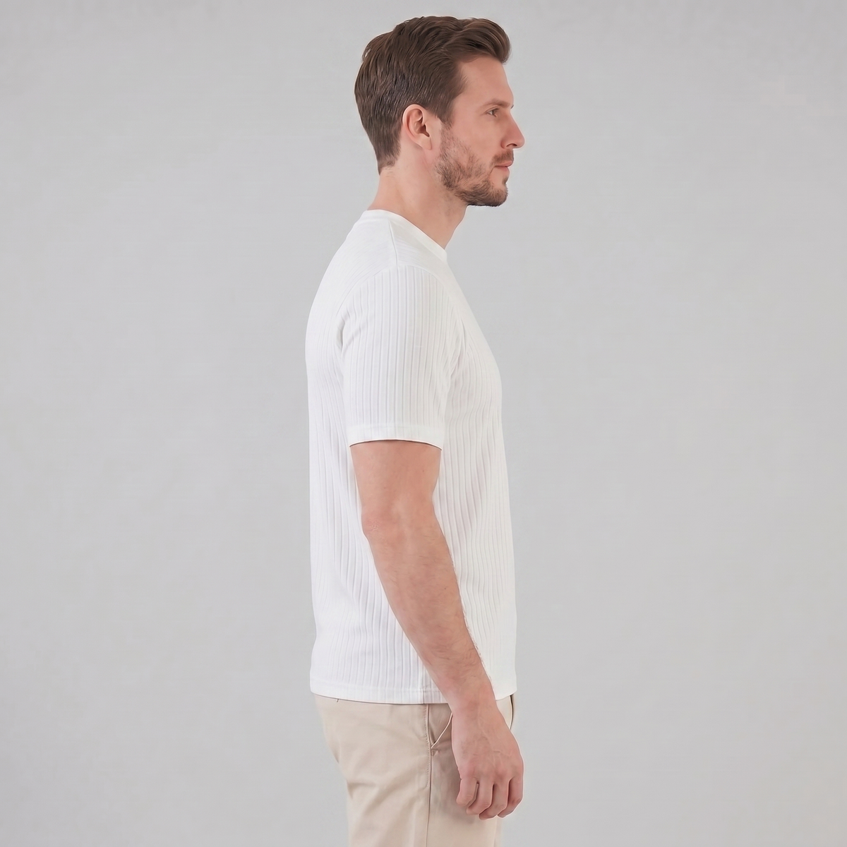 Men's Ribbed T Shirt Crew Neck Slim Fit Tee