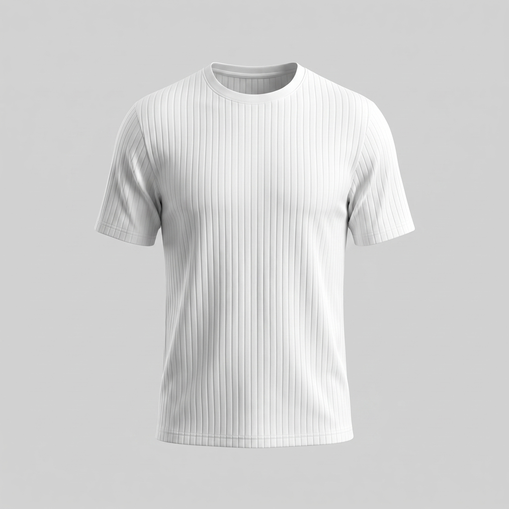 Men's Ribbed T Shirt Crew Neck Slim Fit Tee
