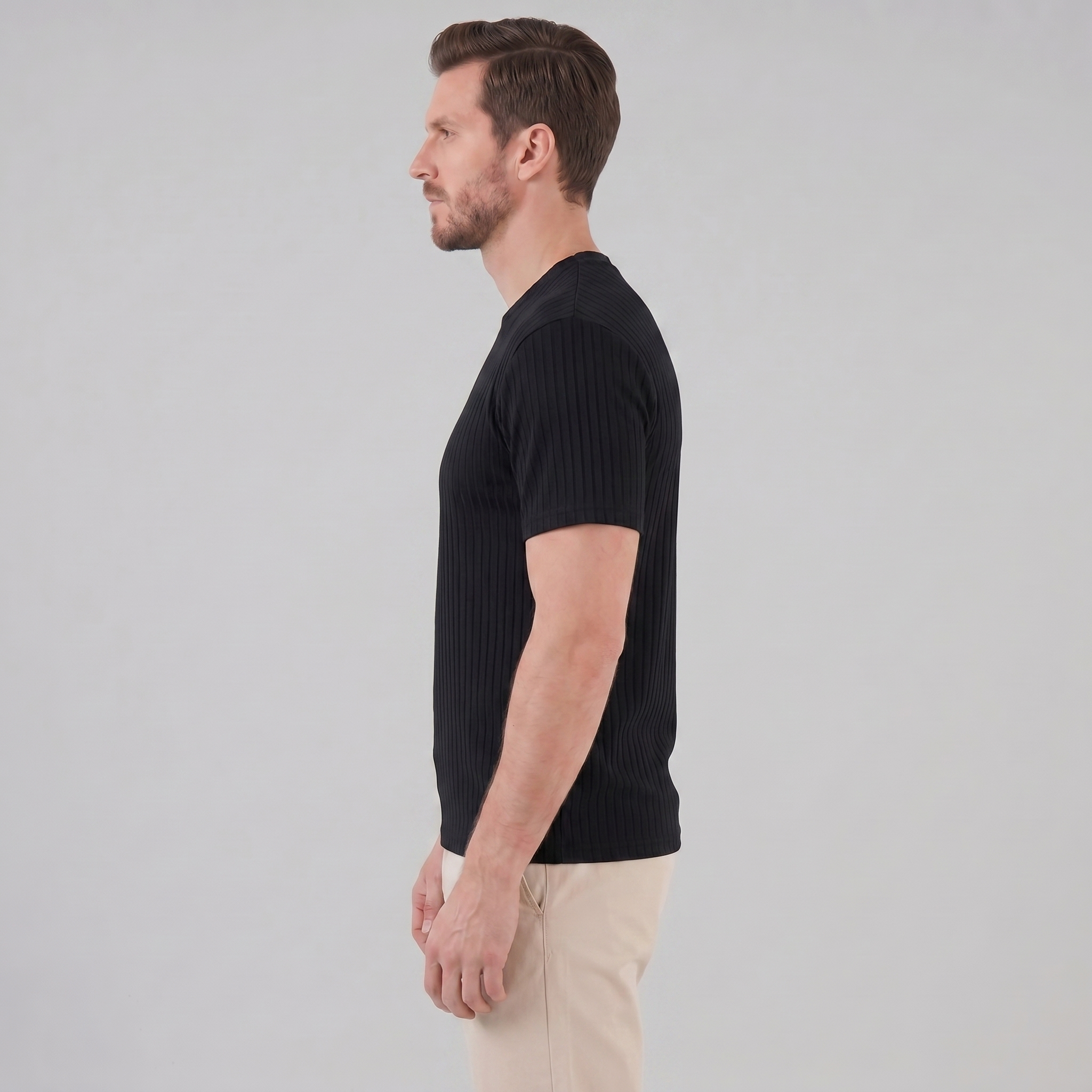 Men's Ribbed T Shirt Crew Neck Slim Fit Tee
