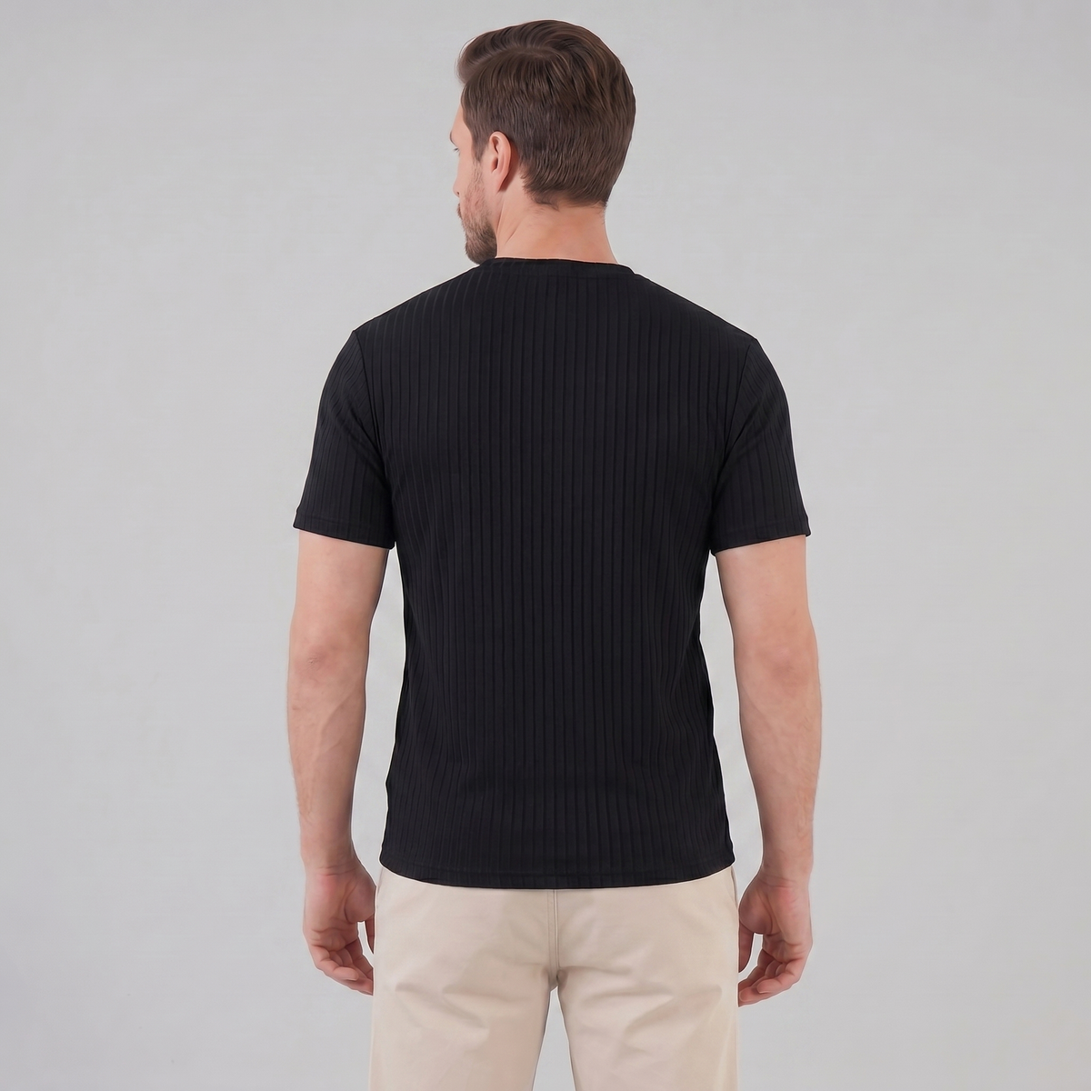 Men's Ribbed T Shirt Crew Neck Slim Fit Tee