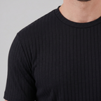 Men's Ribbed T Shirt Crew Neck Slim Fit Tee