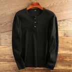 Men's Waffle Knit Henley Shirt Long Sleeve Textured Casual
