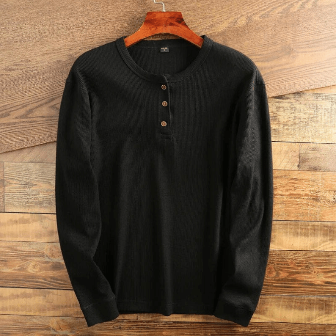 Men's Waffle Knit Henley Shirt Long Sleeve Textured Casual