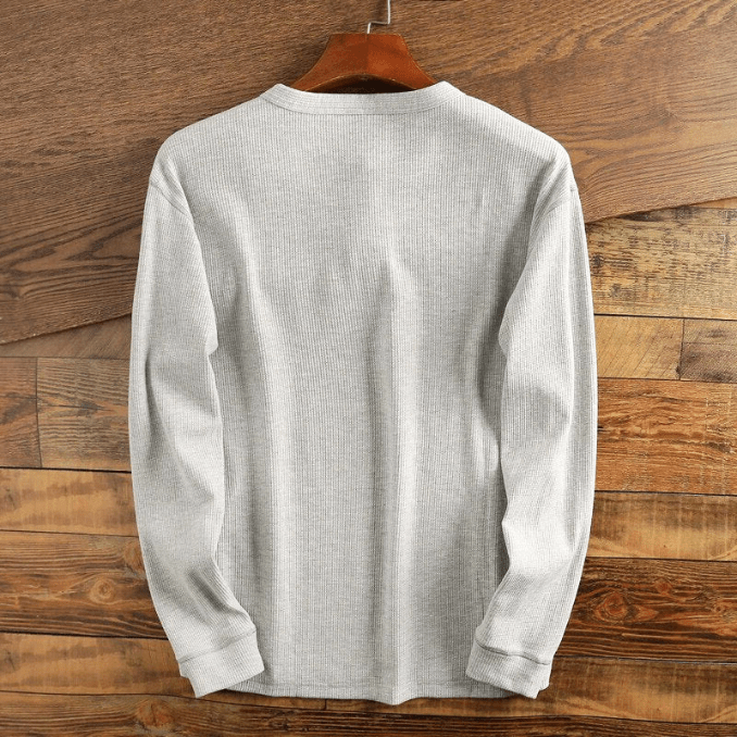 Men's Waffle Knit Henley Shirt Long Sleeve Textured Casual
