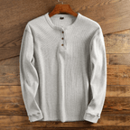 Men's Waffle Knit Henley Shirt Long Sleeve Textured Casual