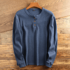 Men's Waffle Knit Henley Shirt Long Sleeve Textured Casual